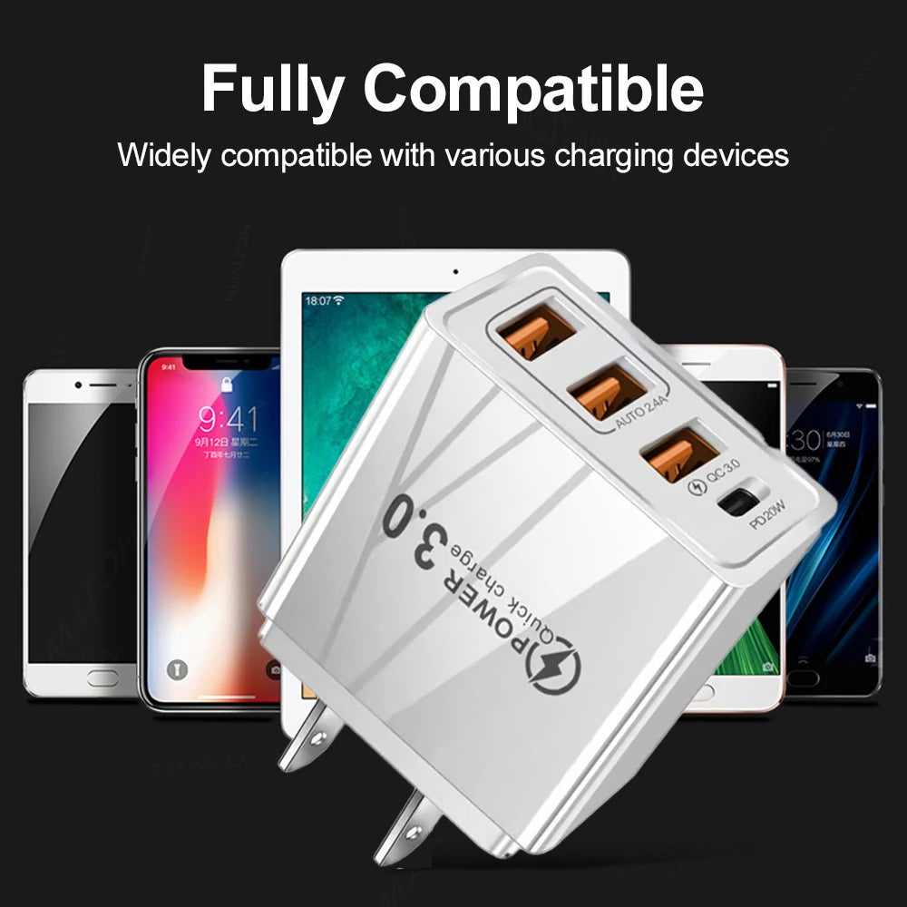 USB Charger QC 3.0 Type C PD Fast Charge For Suitable for all phones Mobile Phone EU/US Plug Wall Charger
