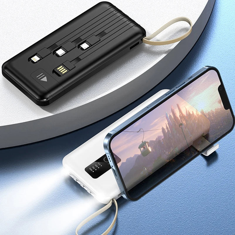 Power Bank 20000mAh Built in Cable Portable Charger Mobile Phone External Battery Fast Charge Powerbank For iPhone 14 Xiaomi Mi