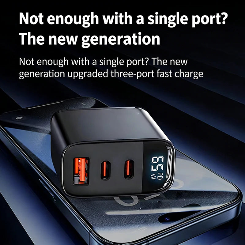 3 Charging Ports 65W/45w/30W US/EU PD TypeC USB Charger + C Cable for Phone Tablet Laptop Fast Charging