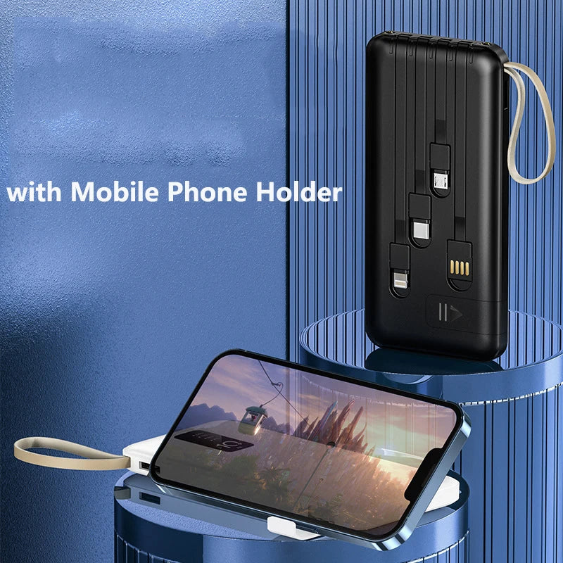 Power Bank 20000mAh Built in Cable Portable Charger Mobile Phone External Battery Fast Charge Powerbank For iPhone 14 Xiaomi Mi