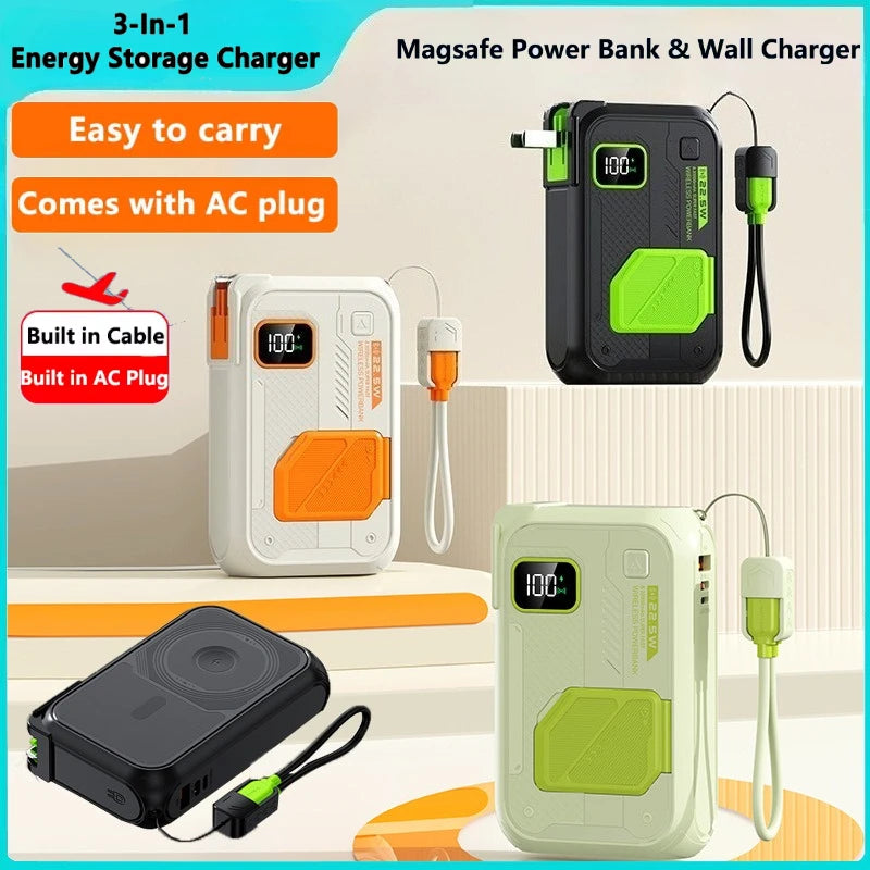 3 in 1 Energy Storage Charger Portable Wireless Power Bank 22.5w with Stand 20,000mah Waterproof & Sturdy Design