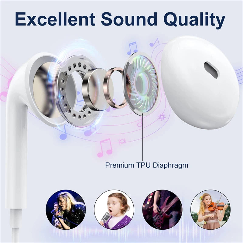 Wired Original Headphones 3.5mm in Type-C In-Ear Earphone Noise Cancellation HiFi Stereo Sports Gaming Music Headphones