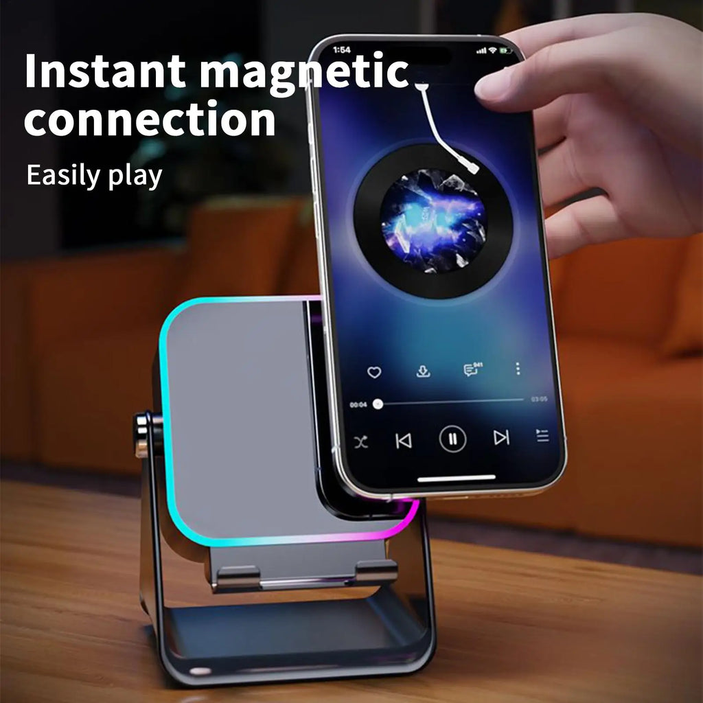 Phone Stand with Speaker with Light Foldable Station Phone Speaker Stand 10W for Home Office Travel Christmas Birthday Men Women