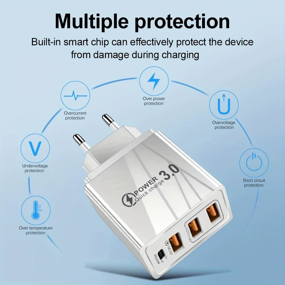 USB Charger QC 3.0 Type C PD Fast Charge For Suitable for all phones Mobile Phone EU/US Plug Wall Charger