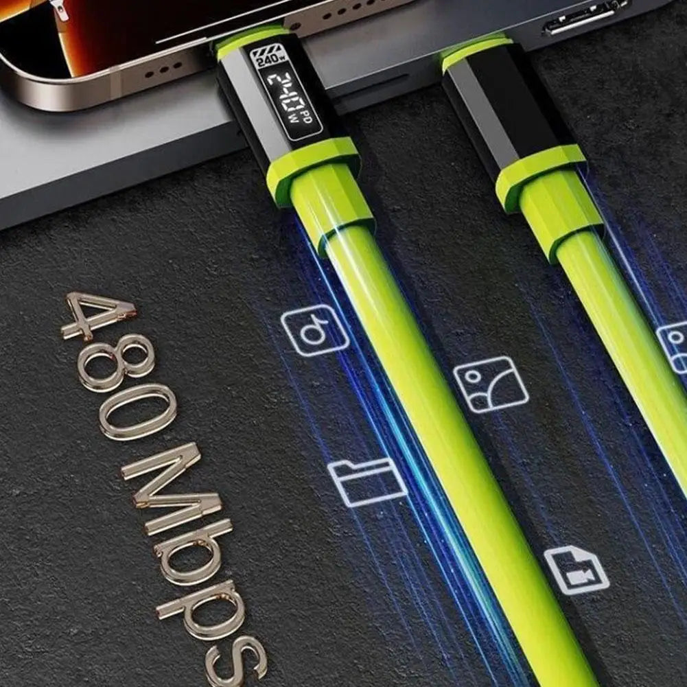 2M Mobile Phone Fast Charging Cable 240W Thick Liquid Silicone Smart Flash Charging USB Type-C Data Cable