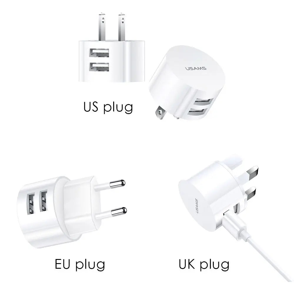 5V 2.1A White Dual USB Charger Quick Charge Wall Charger Mobile Phone Charging Mini Round Adapter Travel Charger