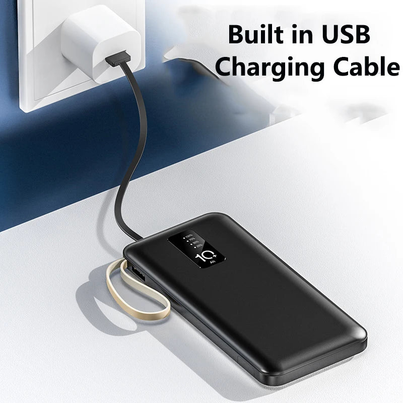 Power Bank 20000mAh Built in Cable Portable Charger Mobile Phone External Battery Fast Charge Powerbank For iPhone 14 Xiaomi Mi