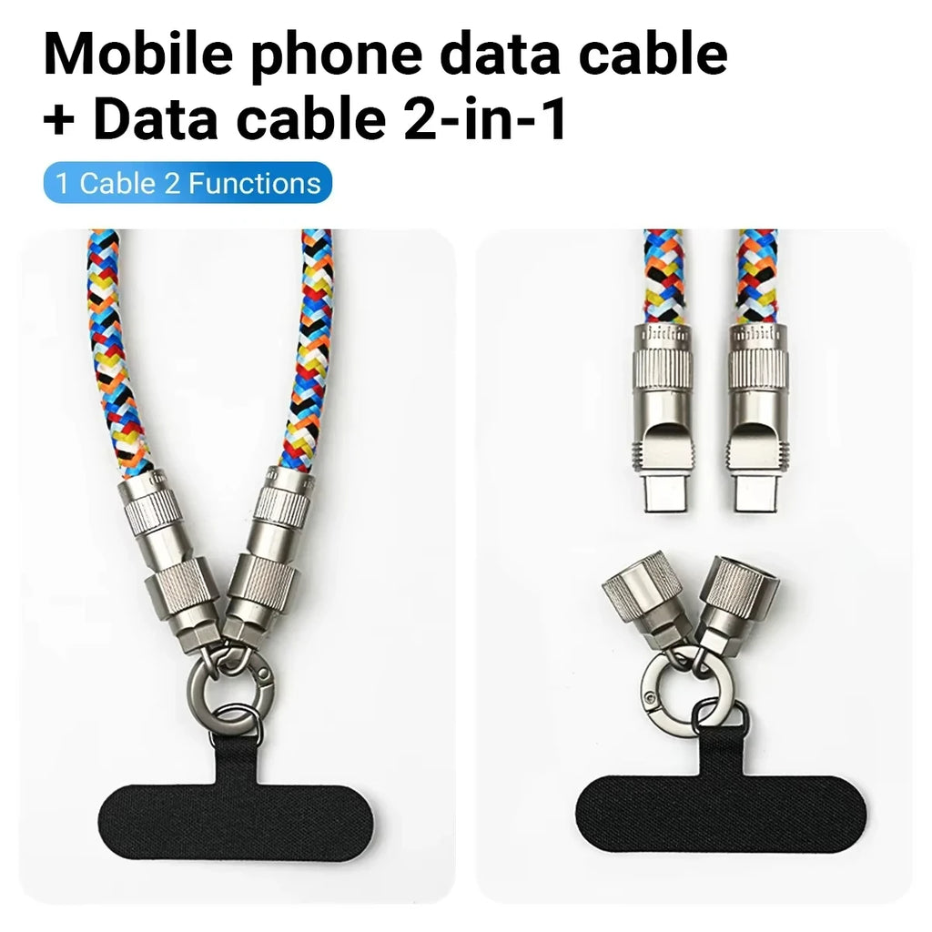 Portable Mobile Phone Charging Cable Mobile Phone Lanyard 2-in-1 Lanyard Dual Purpose Crossbody Strap Charge Cable iPhone  TypeC
