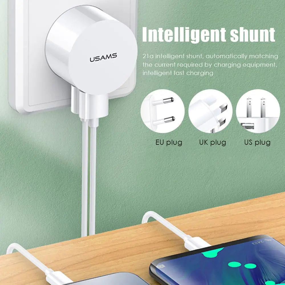 5V 2.1A White Dual USB Charger Quick Charge Wall Charger Mobile Phone Charging Mini Round Adapter Travel Charger