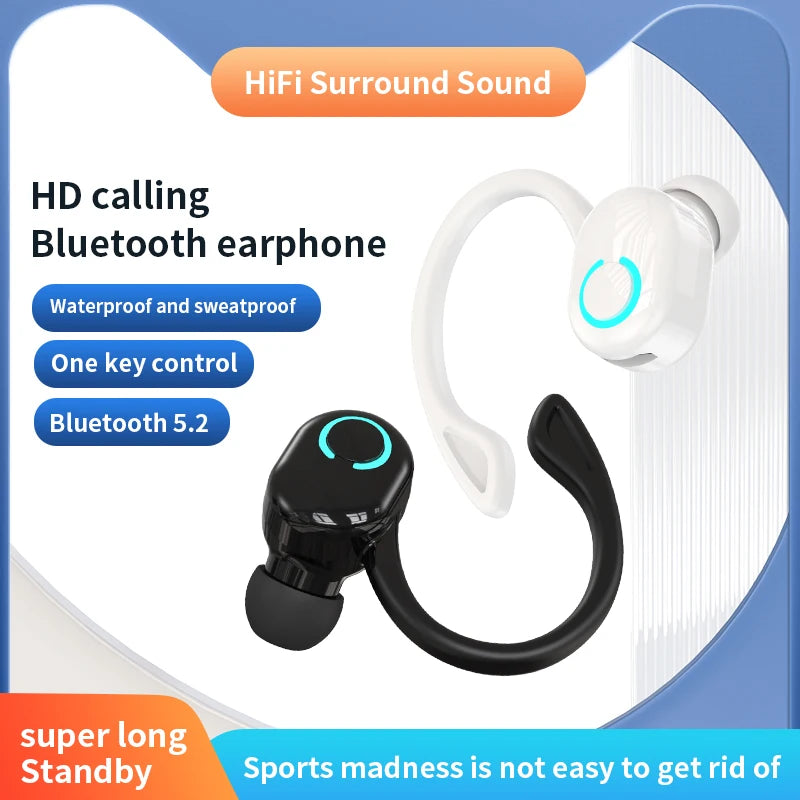 Wireless Bluetooth Earphones HIFI Bass With HD MIC Ear-Hook Earbuds Noise Cancelling Life Waterproof Game Sports Music Headsets