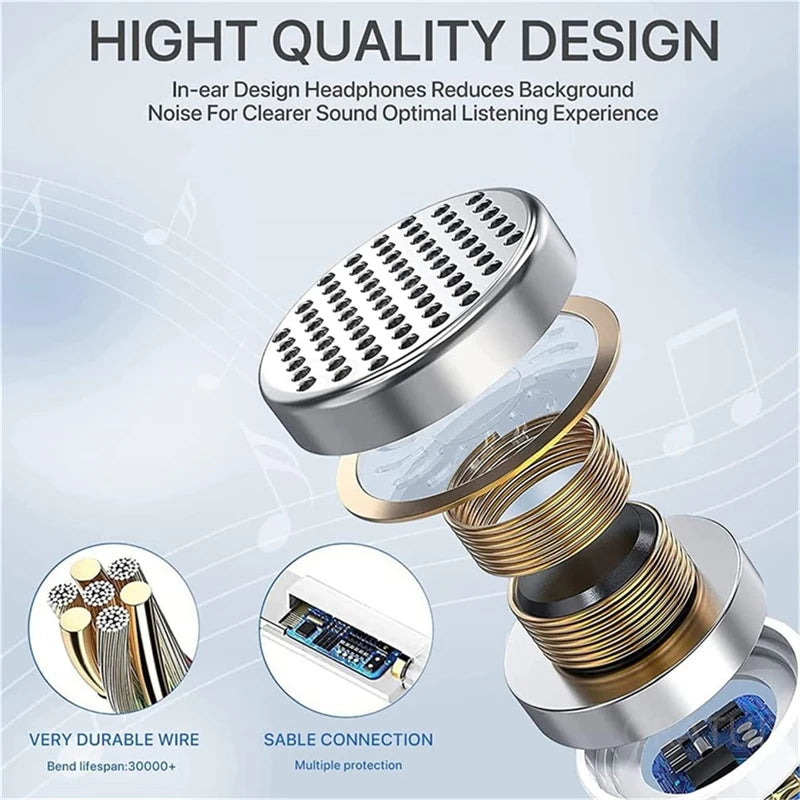 Wired Original Headphones 3.5mm in Type-C In-Ear Earphone Noise Cancellation HiFi Stereo Sports Gaming Music Headphones