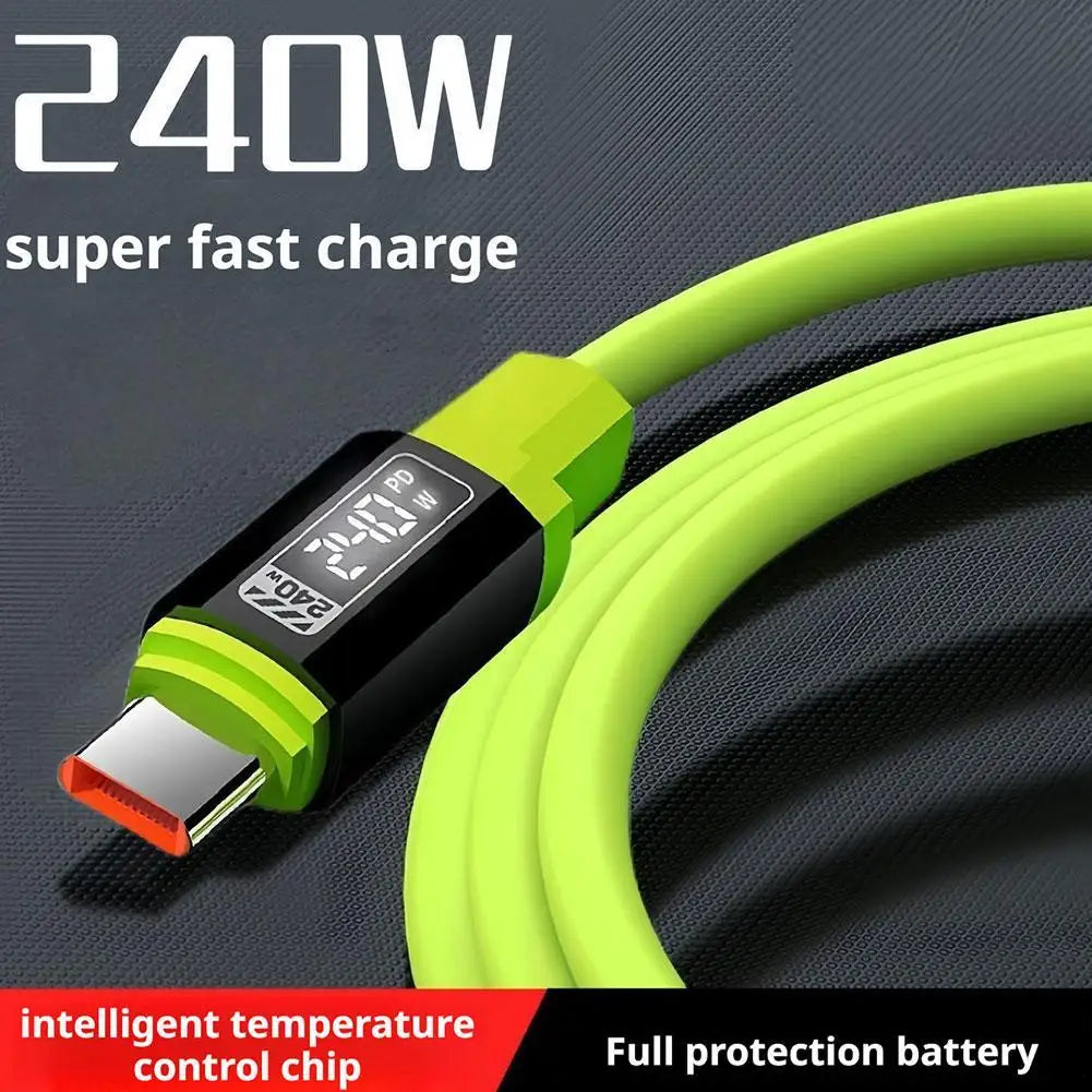 2M Mobile Phone Fast Charging Cable 240W Thick Liquid Silicone Smart Flash Charging USB Type-C Data Cable