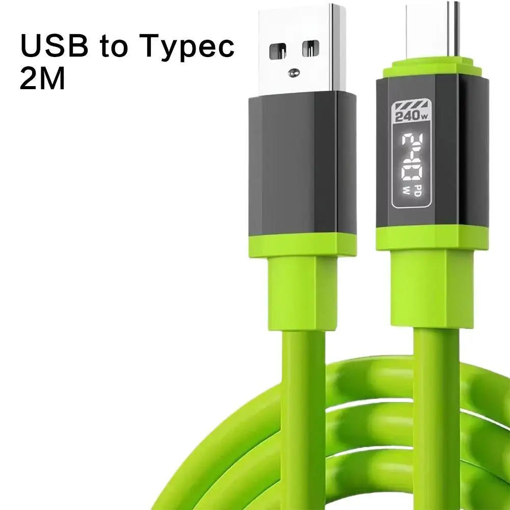 2M Mobile Phone Fast Charging Cable 240W Thick Liquid Silicone Smart Flash Charging USB Type-C Data Cable
