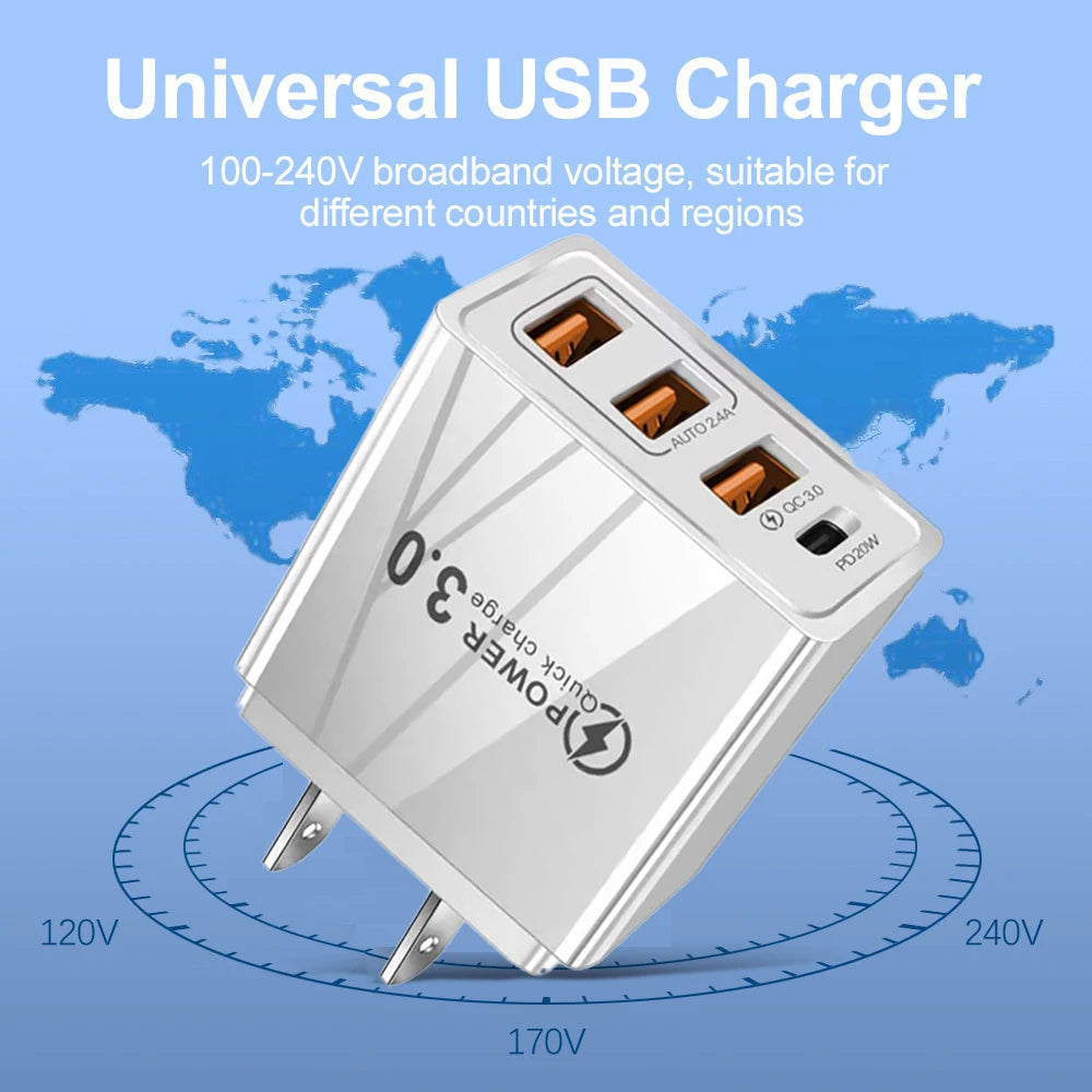 USB Charger QC 3.0 Type C PD Fast Charge For Suitable for all phones Mobile Phone EU/US Plug Wall Charger