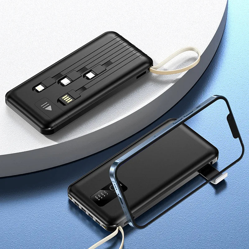 Power Bank 20000mAh Built in Cable Portable Charger Mobile Phone External Battery Fast Charge Powerbank For iPhone 14 Xiaomi Mi