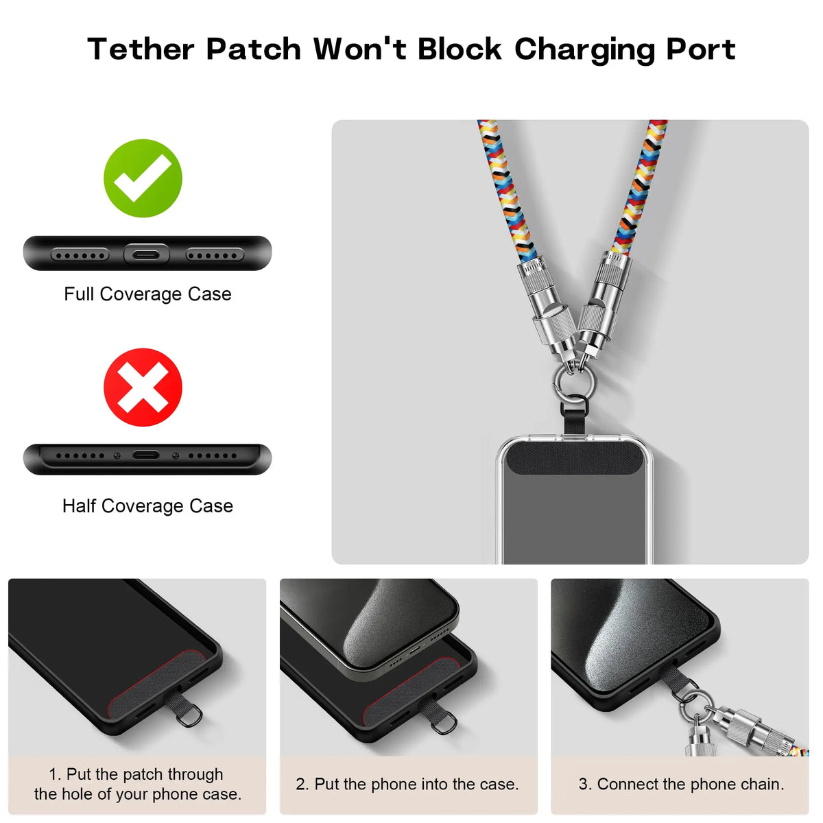Portable Mobile Phone Charging Cable Mobile Phone Lanyard 2-in-1 Lanyard Dual Purpose Crossbody Strap Charge Cable iPhone  TypeC