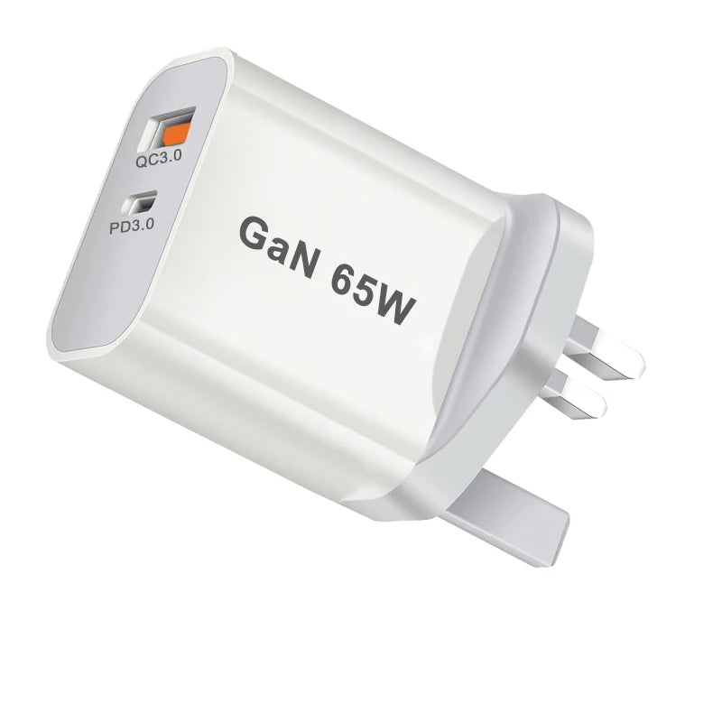 UK/AU/EU/US USB C Charger 65W PD 3.0 GaN Charger Type C Power Adapter With 2-Port Fast Wall Charger Compatible for iPhone 13 USB