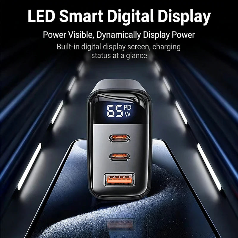 3 Charging Ports 65W/45w/30W US/EU PD TypeC USB Charger + C Cable for Phone Tablet Laptop Fast Charging